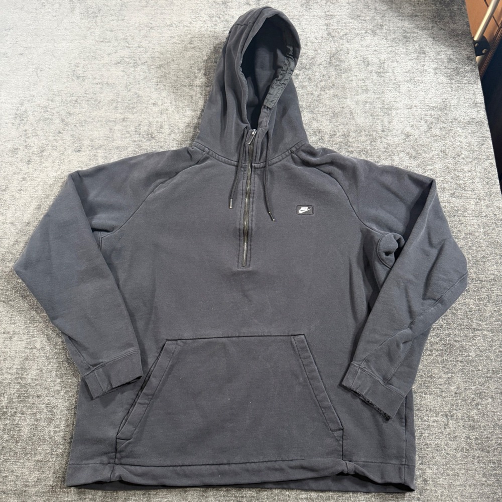 Nike Mens Quarter Zip Hoodie Faded Black Raglan Pullover Sweatshirt Size XXL
